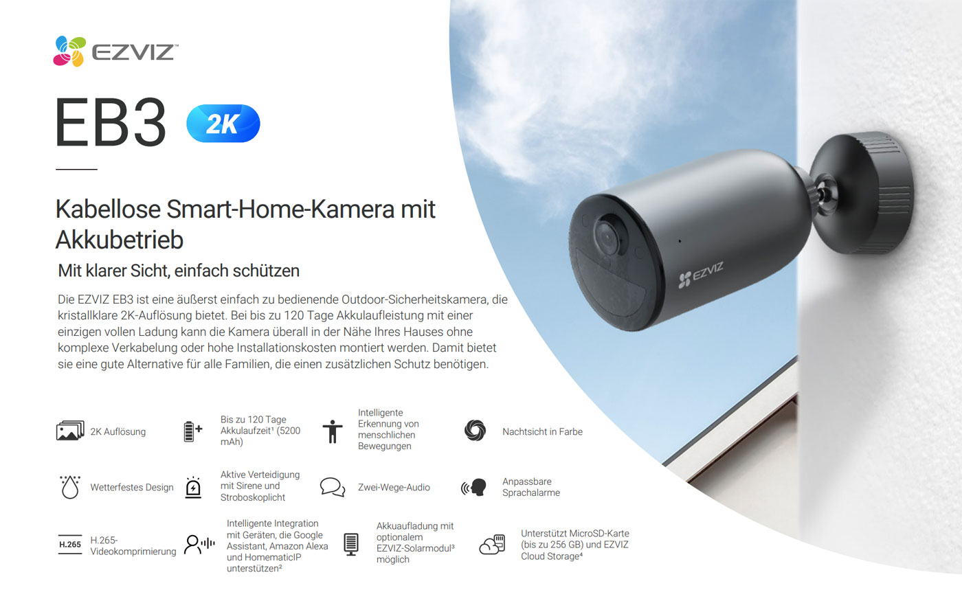 Ezviz EB3 Kabellose Smart-Home-Kamera mit Akkubetrieb
