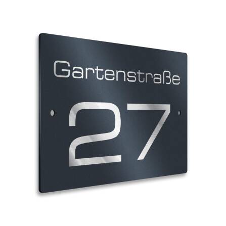 Hausnummernschild für Straße & Ziffer in Anthrazit RAL7016