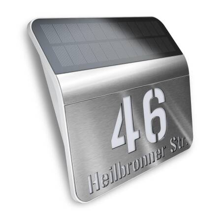 Solar-Hausnummer aus Edelstahl  mit Dämmerungssensor von Steinel