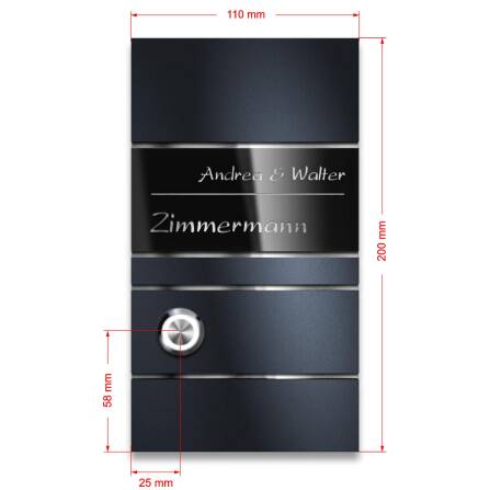 Metzler Design Türklingel Anthrazit Acrylglas Gravur | Ava Slim