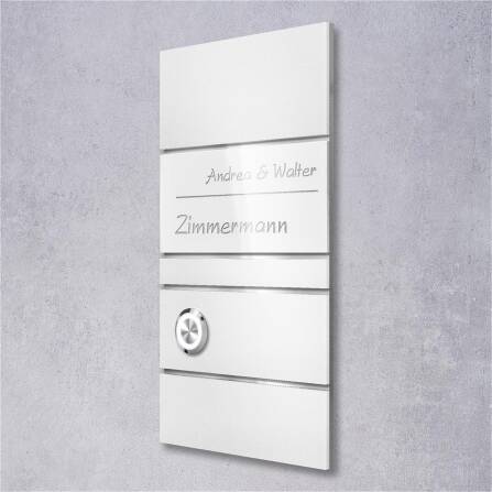 Metzler Design Türklingel Weiß Acrylglas Gravur | Ava Slim