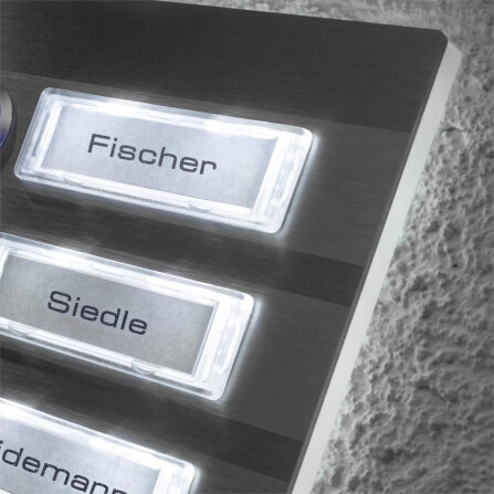 Edelstahl Aufputz Klingelplatte Klingeltableau Namensschild Mehrfamilien 5 Fach ohne LED-Beleuchtung LED weiß