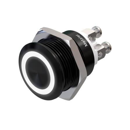 Metzler - Drucktaster 19mm - LED Ringbeleuchtung Weiß - IP67 IK10 - Aluminium - Flach - Schraubkontakte
