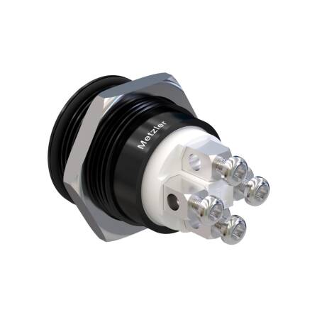 Metzler - Drucktaster 19mm - LED Ringbeleuchtung Grün - IP67 IK10 - Aluminium - Flach - Lötanschluss