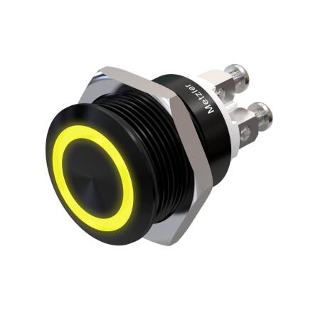 Metzler - Drucktaster 19mm - LED Ringbeleuchtung Gelb - IP67 IK10 - Aluminium - Flach - Schraubkontakte