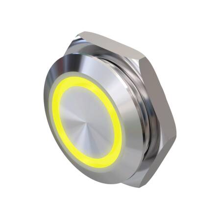 Metzler ultraflacher Edelstahl Drucktaster rostfrei IP67 - Einbau Durchmesser Ø 19 mm - Tastend - LED Gelb
