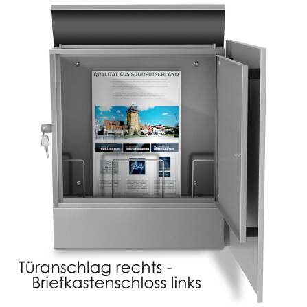 Metzler Briefkasten Graualuminium RAL 9007 hochwertiger Stahl Edelstahlleiste | Lepo 1 Schloss rechts