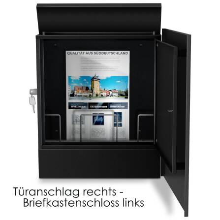 Metzler Briefkasten RAL 9005 Tiefschwarz Modell Lepo Schloss links