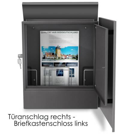 Metzler Briefkasten DB703 Eisenglimmert hochwertiger Stahl Edelstahlleiste Modell Lepo 1 Schloss links