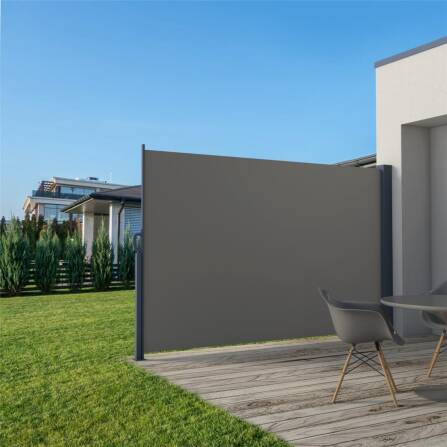 Metzler Seitenmarkise ausziehbar, Sichtschutz für Balkon, Garten & Terrasse, Dunkelgrau, 300cm x 180cm