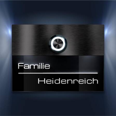 Metzler Türklingel Edelstahl Schwarz 3D-Namensgravur + LED-Taster optional Modell Sena