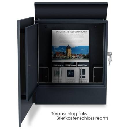 Metzler Briefkasten Anthrazit RAL 7016 | Lepo Schloss rechts, Türanschlag links