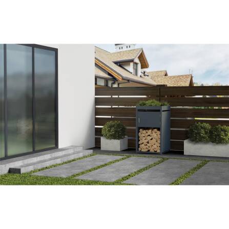 Metzler Brennholzregal mit Pflanzdach | Einzelbox | massiv & rostfrei | RAL7016 Anthrazitgrau matt