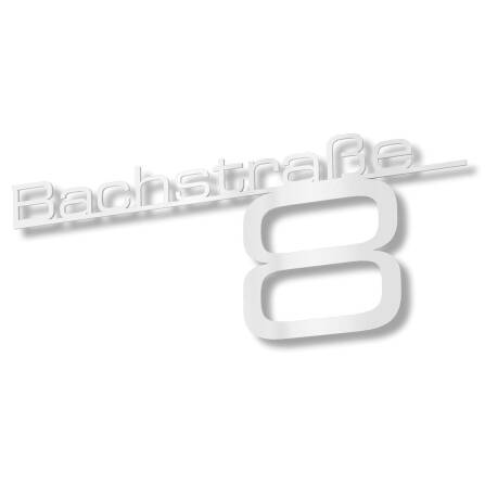 Metzler Edelstahl Schriftzug mit Straße & Hausnummer | RAL 9016 Verkehrsweiß | 380 mm | Bach