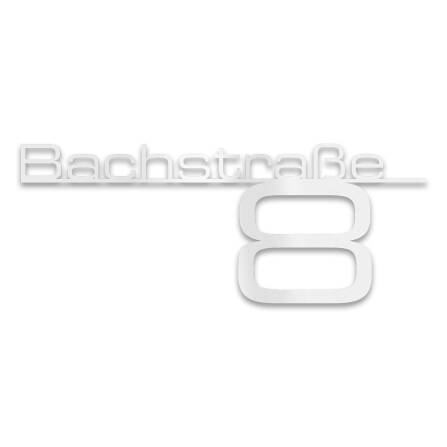 Metzler Edelstahl Schriftzug mit Straße & Hausnummer | RAL 9016 Verkehrsweiß | 600 mm | Bach