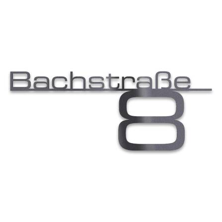 Metzler Edelstahl Schriftzug mit Straße & Hausnummer | DB 703 Eisenglimmer | 380 mm | Bach