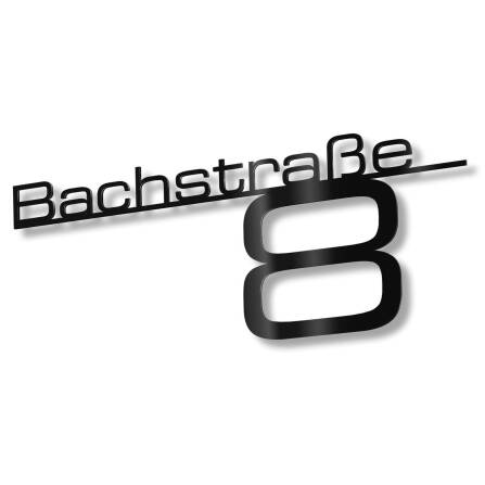 Metzler Edelstahl Schriftzug mit Straße & Hausnummer | RAL 9005 Tiefschwarz | 380 mm | Bach