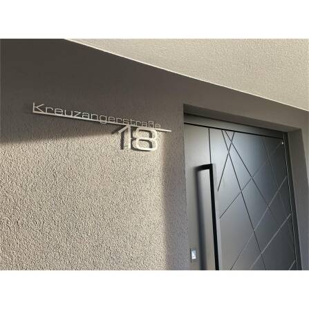 Metzler Edelstahl Schriftzug mit Straße & Hausnummer | Edelstahl Gebürstet | 600 mm | Bach