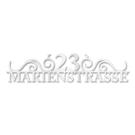 Metzler Edelstahl Schriftzug | mit Straße & Hausnummer | RAL9016 Verkehrsweiß | 380 mm | August