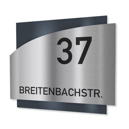 Metzler Edelstahl Hausnummernschild mit Straßennamen | Anthrazit RAL 7016 | Falko 1