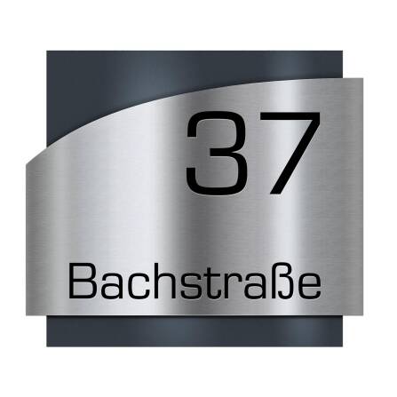 Metzler Edelstahl Hausnummernschild | mit Straßennamen| Anthrazit RAL 7016 | Falko 2