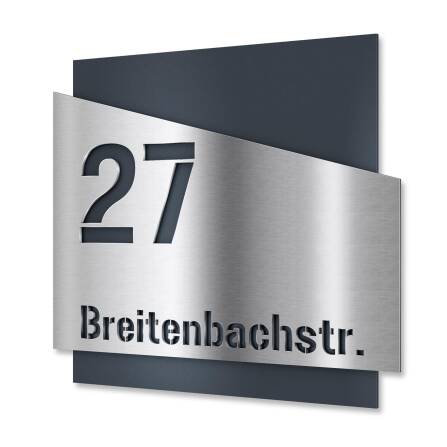 Metzler Edelstahl Hausnummernschild mit Straße | Anthrazit RAL 7016 | Emil
