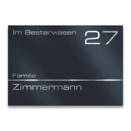 Metzler Hausnummernschild mit Namensgravur aus Edelstahl | 160 x 110mm | RAL 7016 Anthrazitgrau