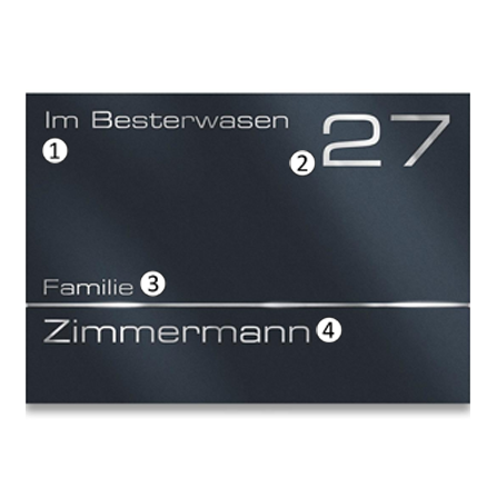 Metzler Hausnummernschild mit Namensgravur aus Edelstahl | 160 x 110mm | RAL 9016 Verkehrsweiß