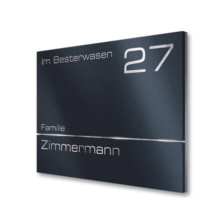 Metzler Hausnummernschild mit Namensgravur aus Edelstahl | 215x150 mm |  RAL 7016 Anthrazitgrau