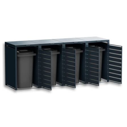 Metzler Mülltonnenbox | viertürig | rostfrei und massiv | in Holzoptik | 240l | RAL7016 Anthrazitgrau matt