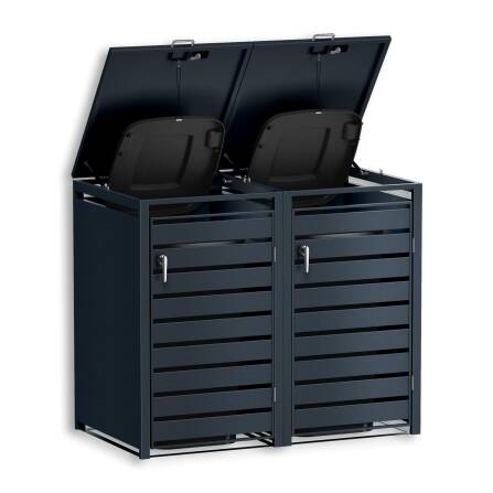 Metzler Mülltonnenbox | zweitürig | rostfrei & robust | mit Sichtstreifen | 240l RAL7016 Anthrazitgrau