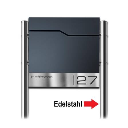 Metzler Standbriefkasten mit Edelstahl-Namensschild und Edelstahl-Ständer | DB 703 Eisenglimmer | Enno