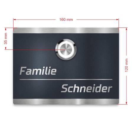 Metzler Türklingel Edelstahl Anthrazit LED Größe wählbar |160x120 mm | Heidi