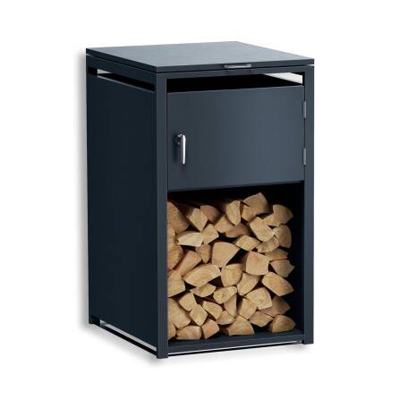 Metzler Brennholzregal passend für Mülltonnenbox | massiv & rostfrei | RAL7016 Anthrazitgrau matt