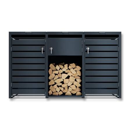 Metzler Brennholzregal passend für Mülltonnenbox | massiv & rostfrei | RAL7016 Anthrazitgrau matt