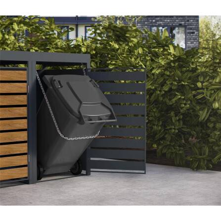 Metzler Mülltonnenbox mit Pflanzdach | dreitürig | massiv & rostfrei | in Holzoptik | 240l | RAL7016 Anthrazitgrau matt