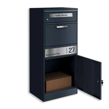 Metzler Paketbox mit Briefkasten | personalisiert mit Gravur | Edelstahl-Namensschild | mit Briefeinwurf | Bispo 2