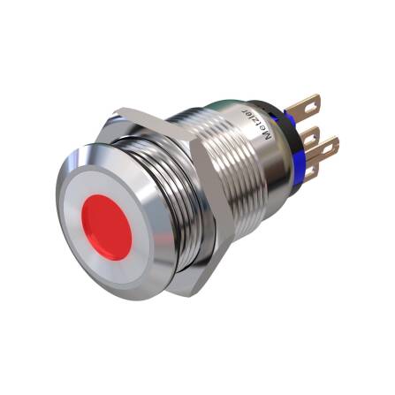 Metzler - Drucktaster 19mm - LED Punktbeleuchtung Rot - IP67 IK10 - Edelstahl - Flach - Lötkontakte