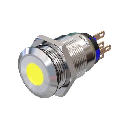 Metzler - Drucktaster 19mm - LED Punktbeleuchtung Gelb - IP67 IK10 - Edelstahl - Flach - Lötkontakte