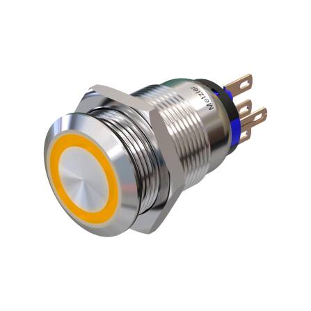 Metzler - Drucktaster 19mm - LED Ringbeleuchtung Orange - IP67 IK10 - Edelstahl - Flach - Lötkontakte