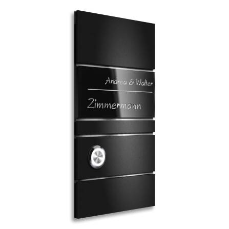 Metzler Design Türklingel Schwarz Acrylglas Gravur optional Modell Ava Slim